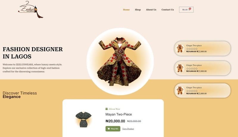 Zeelux Wears website homepage — fashion designer in Lagos
